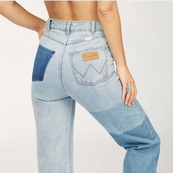 Billabong Wrangler collar Light Blue Denim Jeans patchwork size 31 - Picture 2 of 15